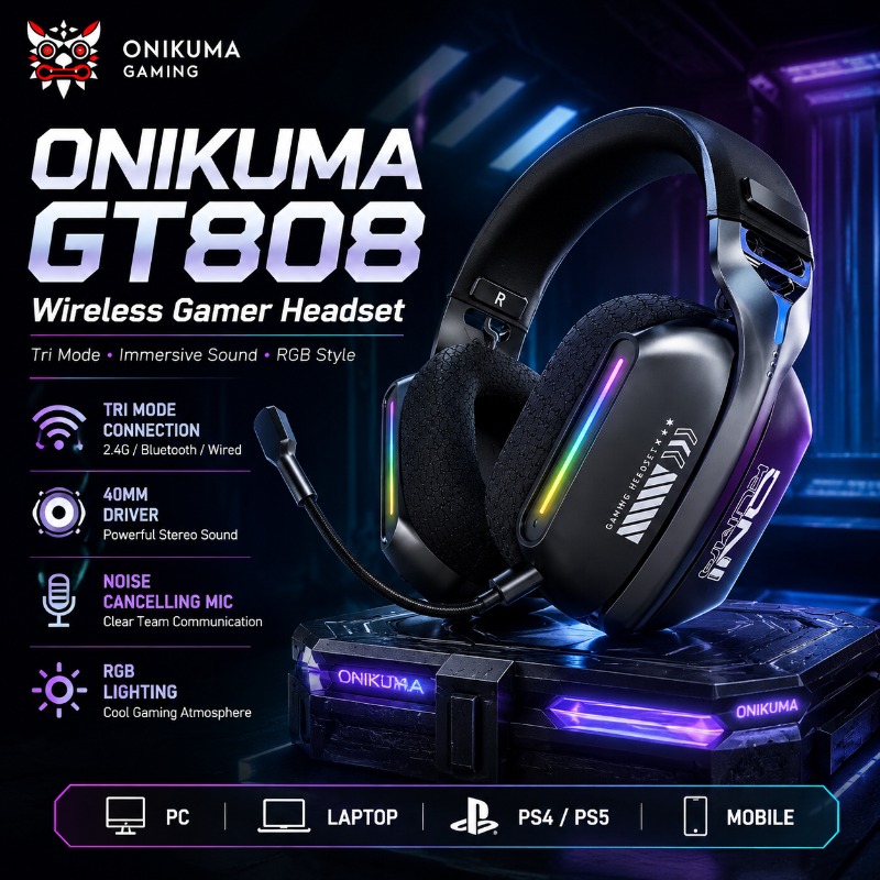 Venom Gaming Accessories - Беспроводная игровая гарнитура ONIKUMA GT808, трехрежимная,